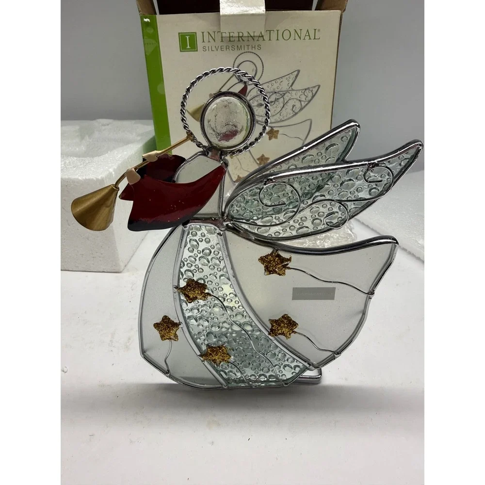 International Silversmiths Stained Glass Christmas Angel Votive Holder 4003679